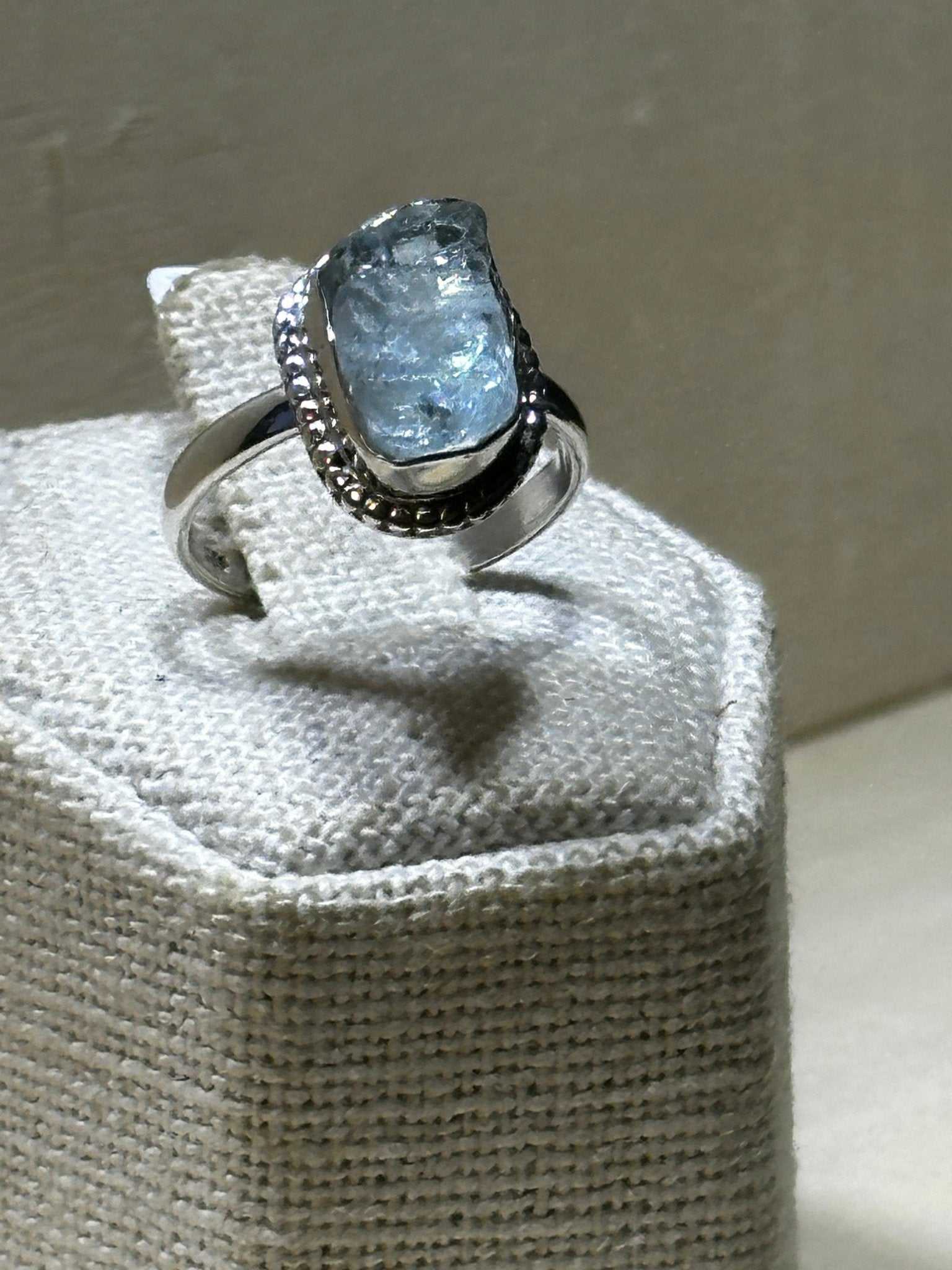 Rough Aquamarine Ring Size 7 (04.5026) - Sacred Crystals Rings