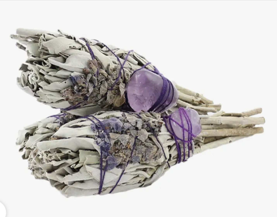 Sage Torch Smudge - Lavender &amp;. Amethyst - Sacred Crystals Smudge Sticks