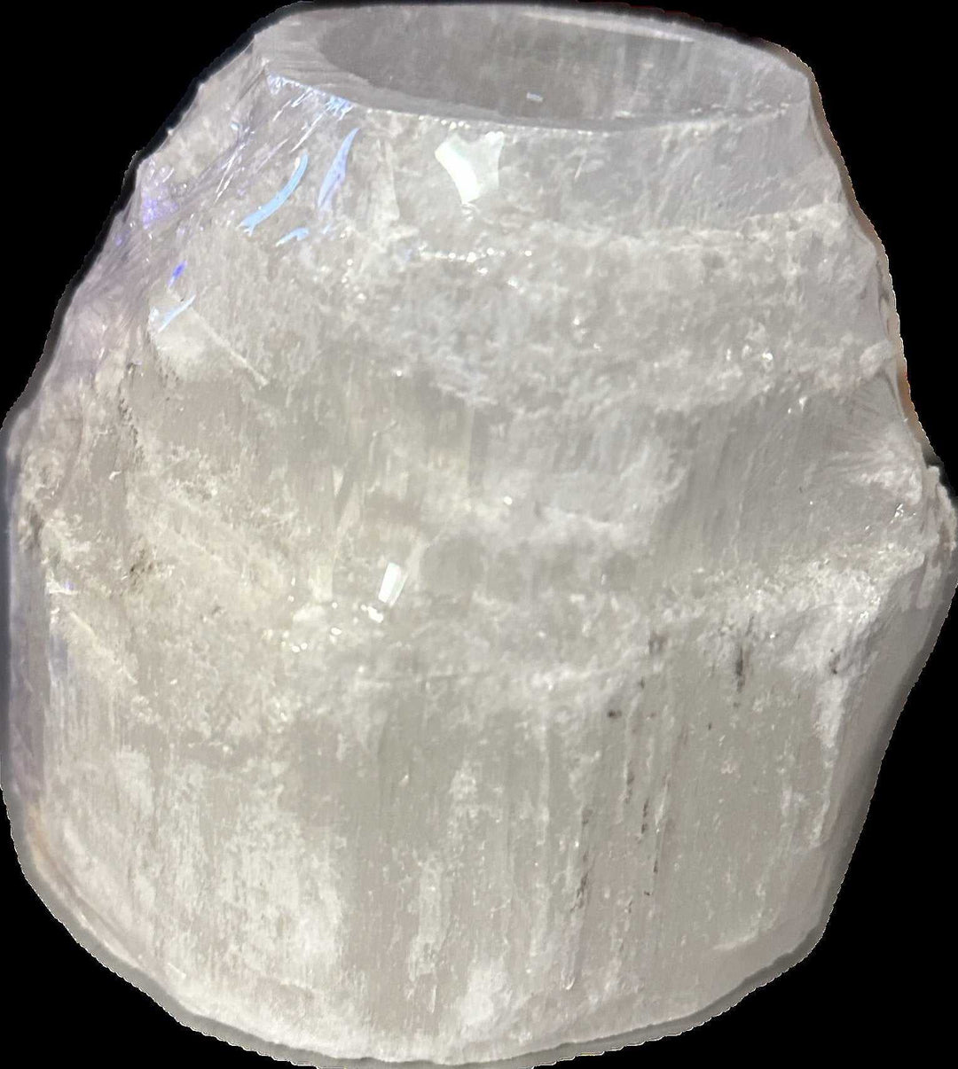 Selenite Iceberg Candle Holder - 2.5" - Sacred Crystals Selenite
