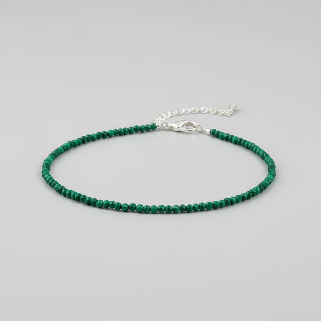 2mm Faceted Natural Malachite Anklet Stainless Steel Clasp - Heart Centered Abundance