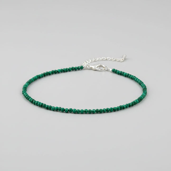 2mm Faceted Natural Malachite Anklet Stainless Steel Clasp - Heart Centered Abundance