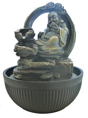 Smiling Buddha Offering Fruit Fountain - Sacred Crystals Statues and Figurines