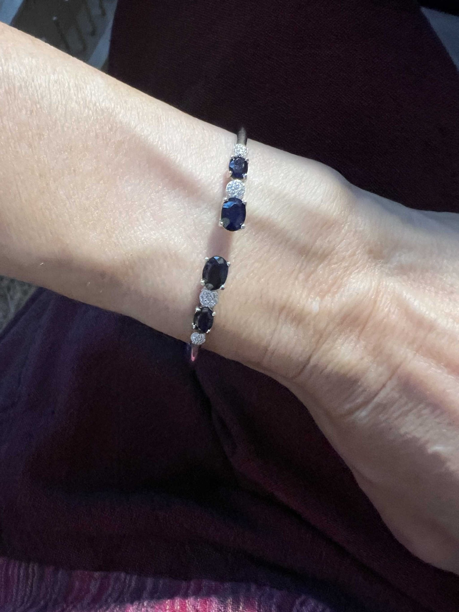 Sterling Silver Bracelet with Dark Blue Sapphire Stones: Embrace Wisdom and Prosperity - Sacred Crystals Bracelets