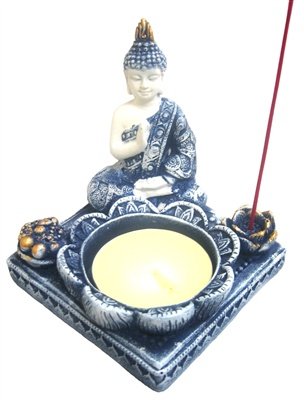 Tea Light and Incense Holder - Sitting Buddha - Sacred Crystals Incense Burners