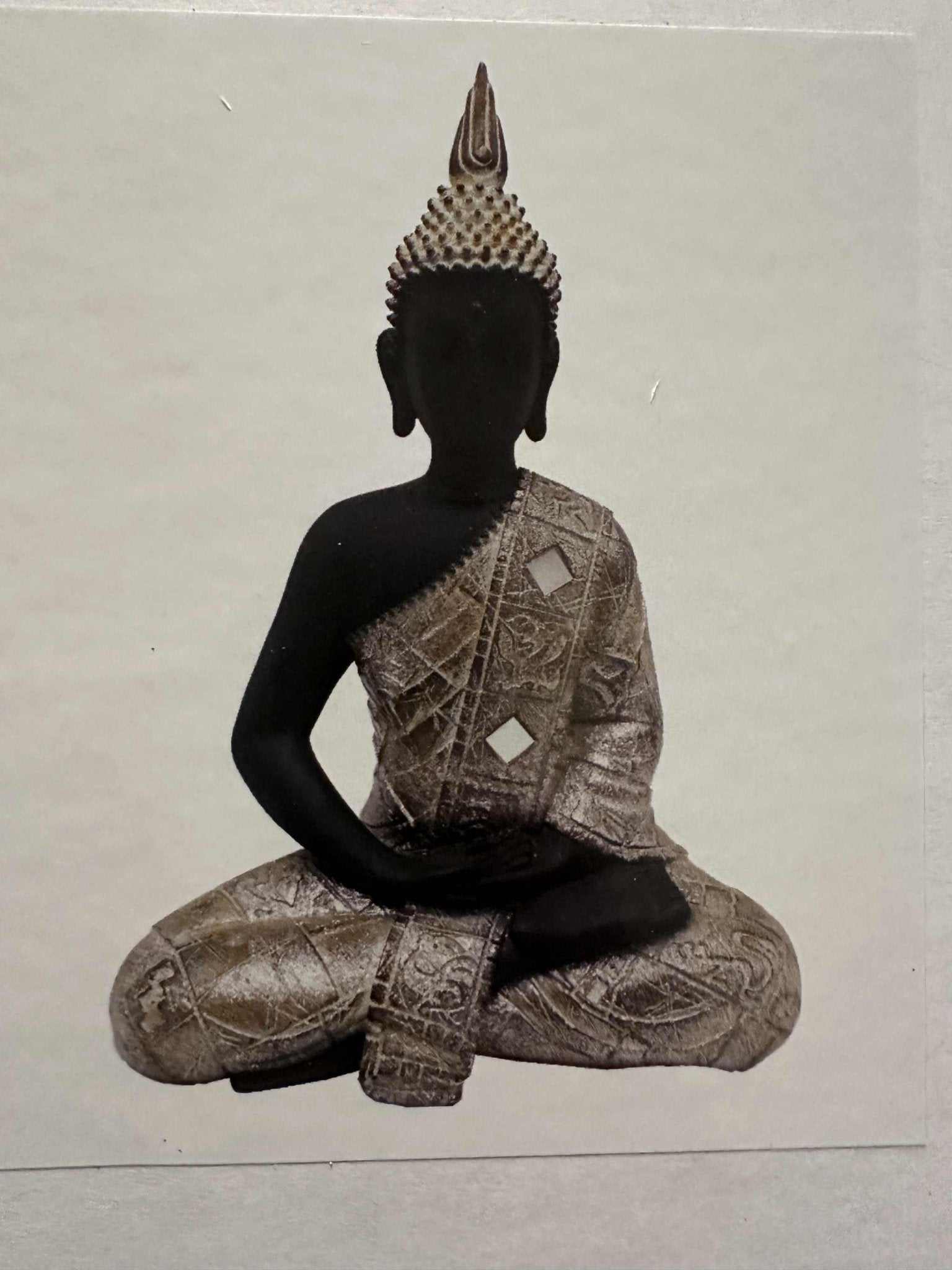 Tibetan Buddha in Midnight Silver - 15 Inches Tall - Sacred Crystals Buddhas