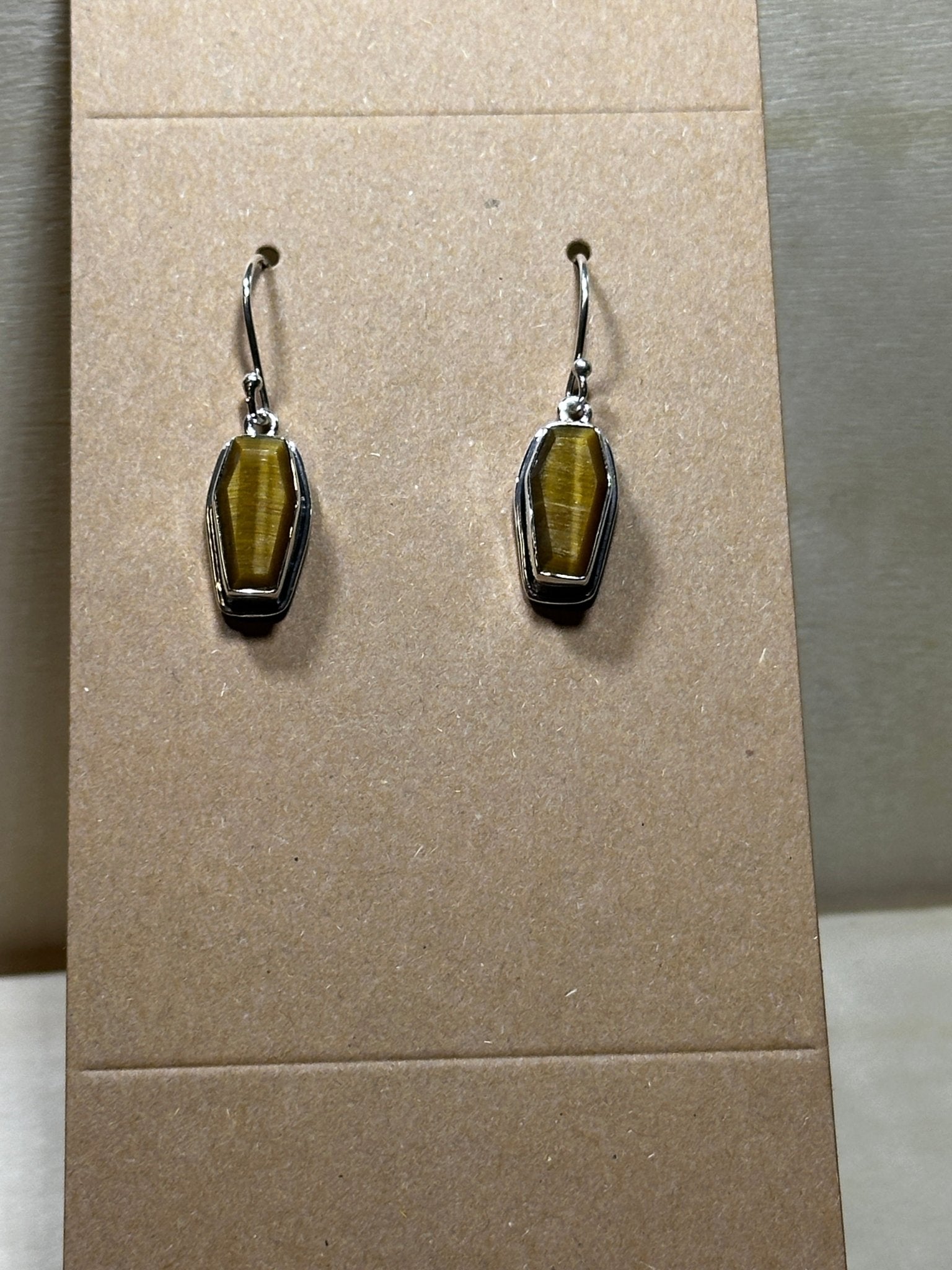 Tiger Eye Coffin Earrings (05.0048) - Sacred Crystals Earrings
