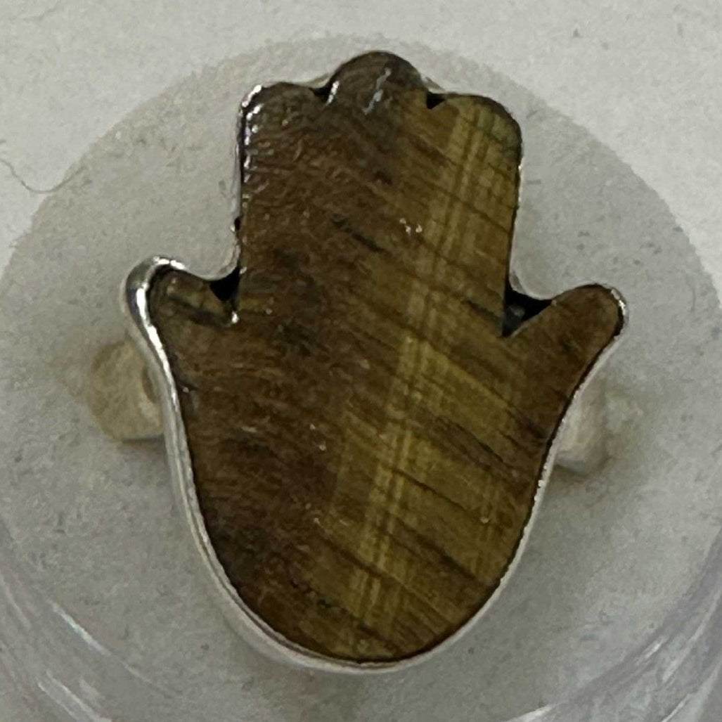 Tiger Eye Ring Size 6 "Hamsa" - Sacred Crystals Rings