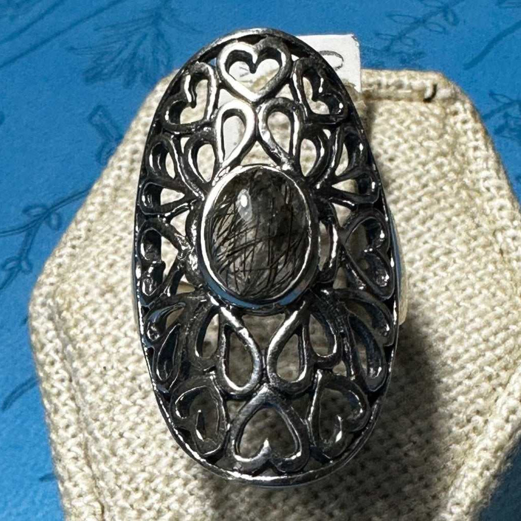 Tourmalinated Quartz Ring Size 6 06.0040 - Sacred Crystals Rings