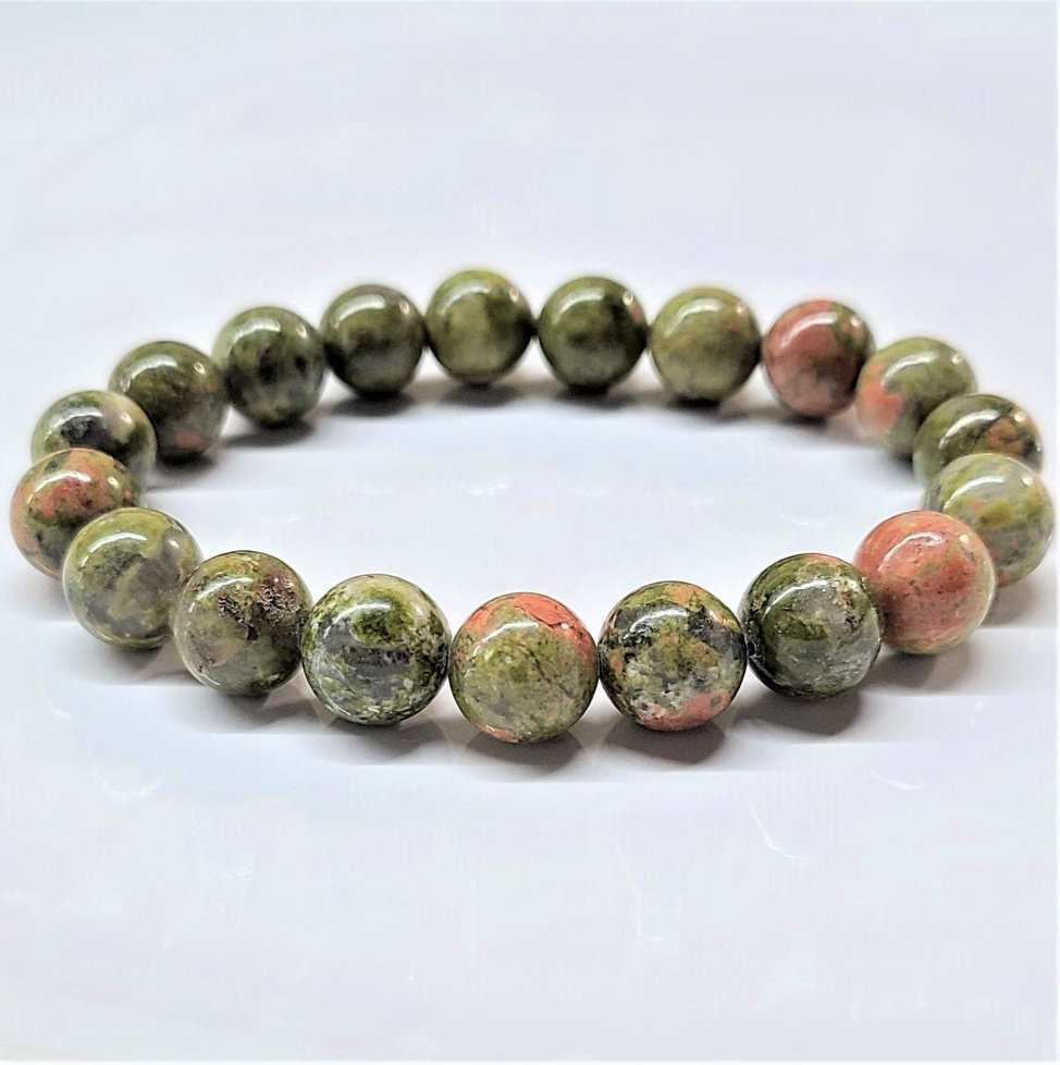 Unakite Natural Crystal Round Bead Stretch Bracelet