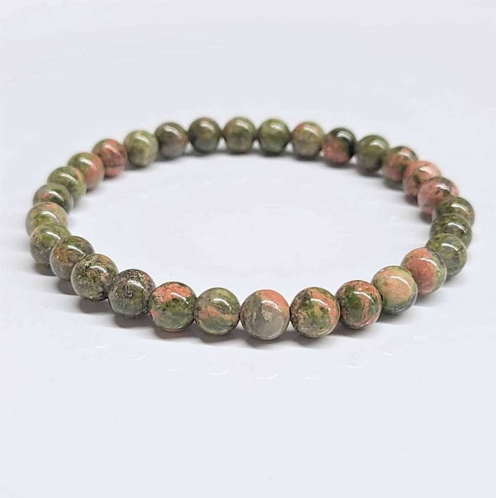 Unakite Natural Crystal Round Bead Stretch Bracelet