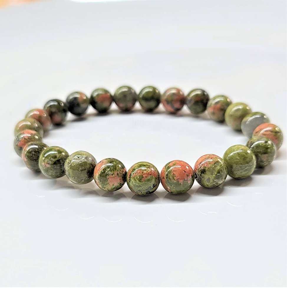 Unakite Natural Crystal Round Bead Stretch Bracelet