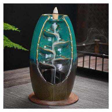 Waterfall Ceramic Backflow Cone Burner 7.5&quot; H x 3.5&quot;W - Sacred Crystals Incense Burners